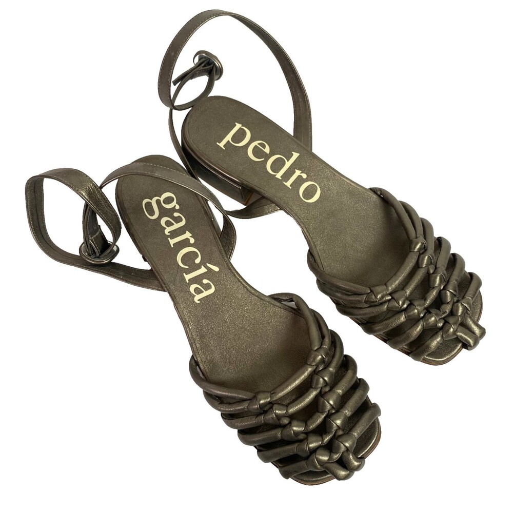 Pedro Garcia Strappy Metallic Sandal Size 40 US 9.5 Urbane Bronze Low Heel Read
